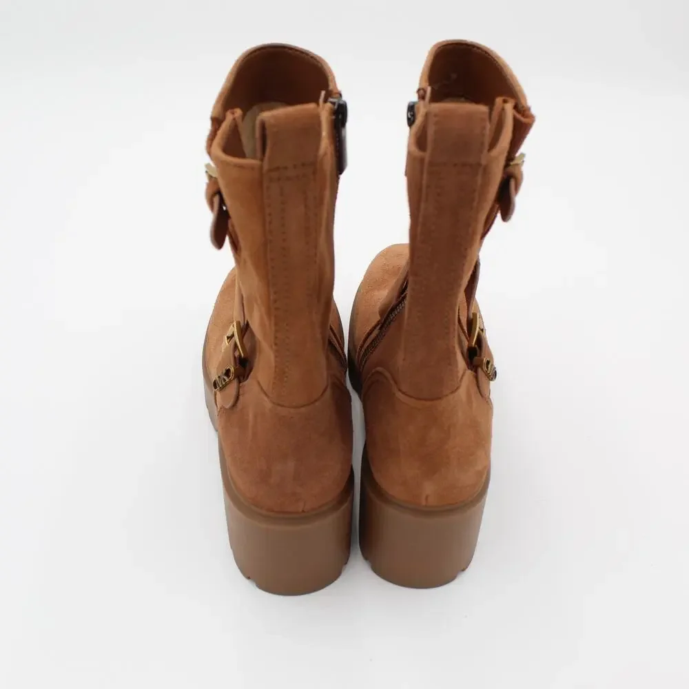 Michael Kors Boots Womens 10 Brown Suede Leather Zip Chunky Heel Lug Sole